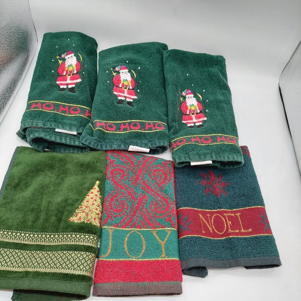 Santens Christmas Joy Noel Santa Various Sizes Towel Set Of 6 Green Red